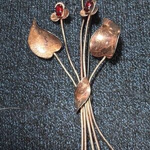 Jordan Vermeil and Red Floral Brooch